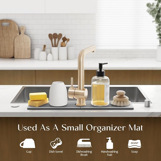 Kitchen Faucet Absorbent Mat - Large Diatomaceous Earth Splash Guard for Sink Faucet, Aesthetic Water Absorbing Stone Tray in The Modern Home (Grey, 23.6" x 5.5")