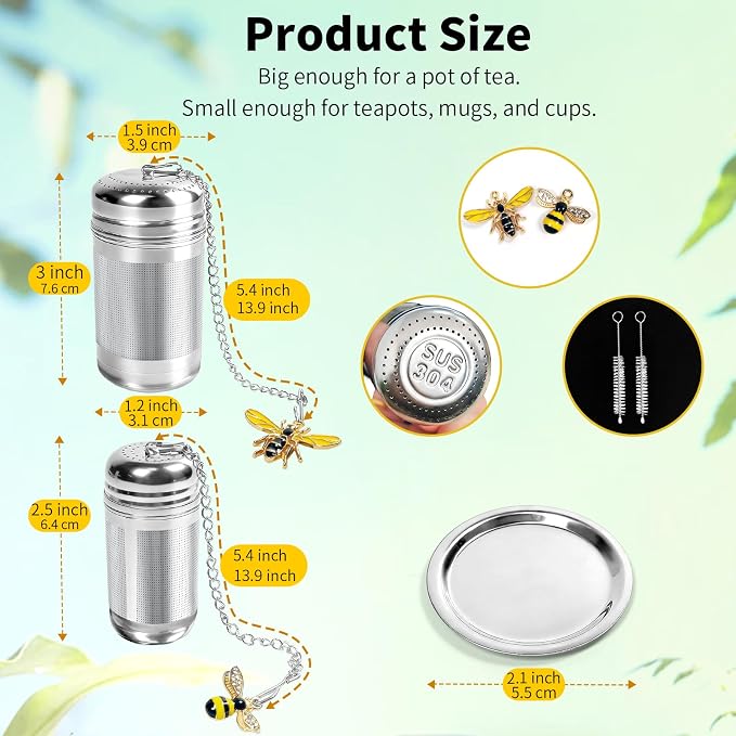 2 Pack Extra Fine Mesh Tea Infuser for Loose Leaf Tea Steeper | 304 Stainless Steel Tea Strainers & Filters for Loose Tea, Updated Slim Threaded Lid Tea Ball for Mug, Cup, Teapot, Kettle