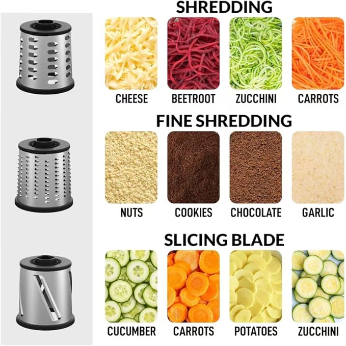 Rotary Cheese Grater Shredder | 3-in-1, Hand Crank, Suction Base