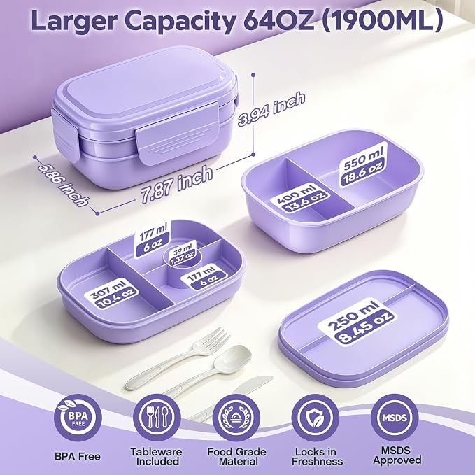 HOMETALL Bento Box Adult with Insulated Lunch Bag - 3 Stackable Leak-Proof Lunch Box Containers for Women & Men - BPA Free Lunchbox with Utensil Set (Spoon, Knife, Fork) for Work, Picnic, Dining Out