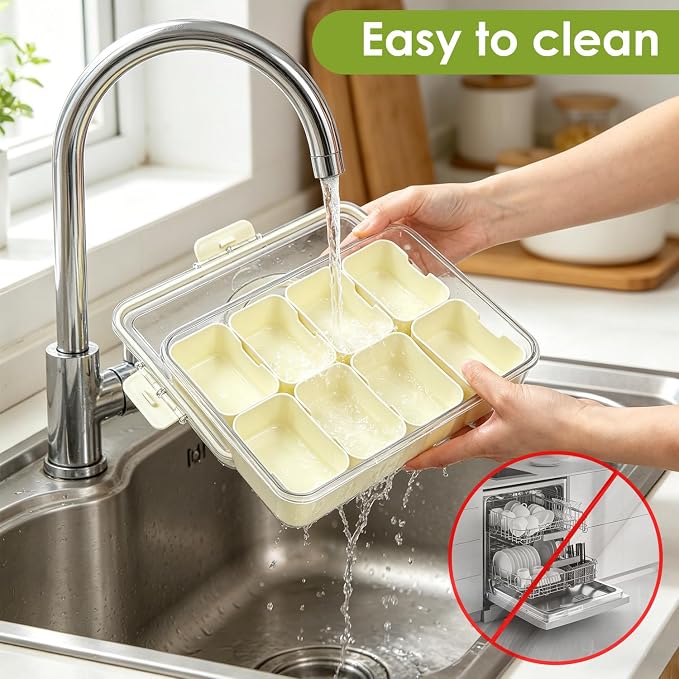 HRXFOZ Divided Serving Tray with Lid and Handle, 8 Compartment Snack Box, Portable Snack Platter for Fruits, Veggies, Nuts, Party Entertaining, Picnic (2 PCS)