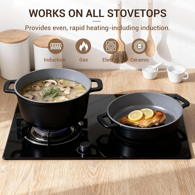 8-Piece Ceramic Nonstick Cooking Pot Set with Lid, 4.5 Qt Soup Pot, All-in-One Stock Pot for All Stoves, Dishwasher Safe & Easy to Clean, Induction Ready, PFAS Free, for Stews, Soups & Pasta