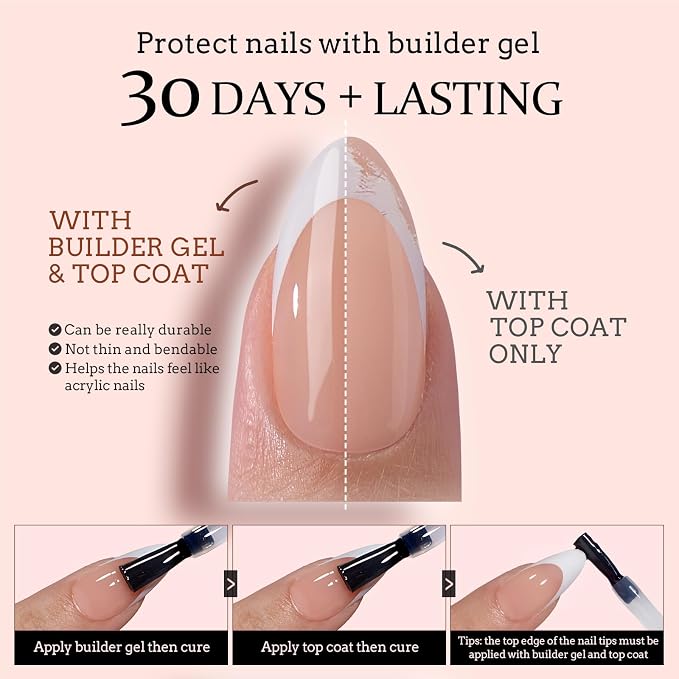 BTArtboxnails XCOATTIPS White French Tip Press On Nails, L Square, Nude | Lamp-Curable 4-Week Wear, Salon Quality Value at Home, Natural Nail Look, Easy-to-Apply for Beginners, 160ct Nail Tips Only