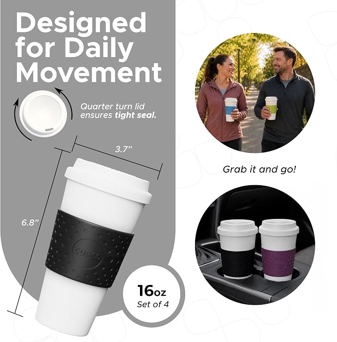 Copco Acadia Travel Mug, 16 Oz - Black, Plum, Blue, Green, Set of 4