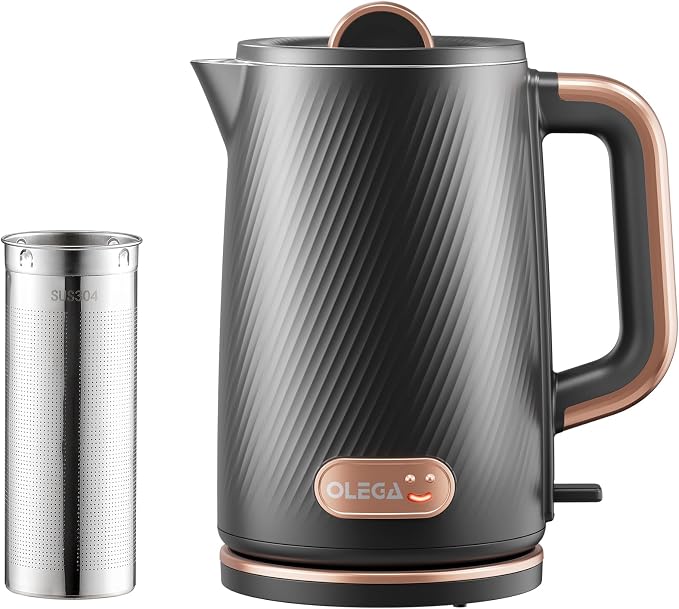 OLEGA Electric Kettle: 1200W Fast Boil Tea Kettles with Tea Infuser 1.5L | Stainless Steel Kettle; Electric Water Kettle with Strainer; Plastic Free Teapot; Auto Shut-Off Water Boiler