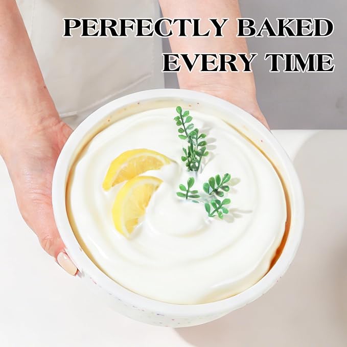 8 inch Silicone Round Cake Pans, Set of 2, Cream | Metal Reinforced Frame, Nonstick Cake Molds for Baking, BPA Free