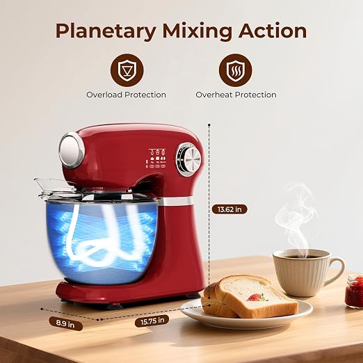 Electactic 5.3 Quart Electric Stand Mixer With 12 Speed, Low Noise | Electric Mixer With Tilt Head, Kitchen Mixer for Daily Use with Egg Whisk, Dough Hook, Flat Beater, Anti-slip Suction Cup