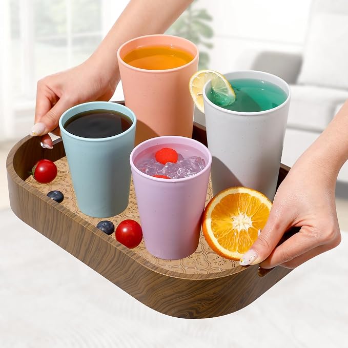 HEYCOME Set of 16 Wheat Straw Cups, 16 Pcs 20 oz Unbreakable Drinking Cups, Reusable Plastic Cups Sets, Water Glasses Tumblers, Microwave & Dishwasher Safe, Bpa Free, 4 Colors