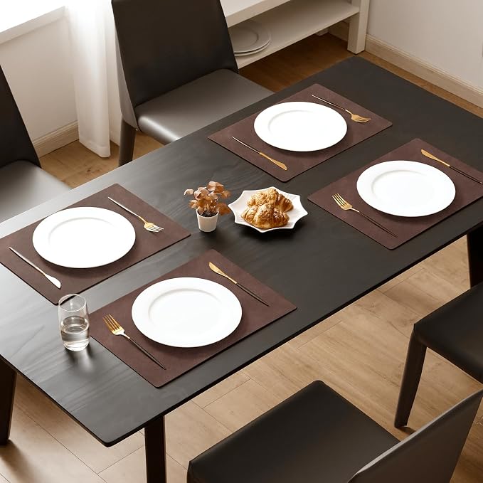 MOSAYT Vinyl Placemats Set of 4-12 X 17 Inch - Faux Leather 100% Waterproof Oil-Proof Wipeable PU Place Mats, Heat Resistant Reversible Table Mats for Kitchen, Dining, Outdoor, Coffee