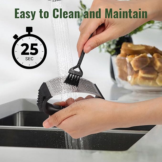 Pomyter Garlic Press Rocker, Stainless Steel Garlic Mincer and Garlic Crusher, Easy-Squeeze Garlic Tool with Peeler and Cleaning Brush for Smashing Garlic