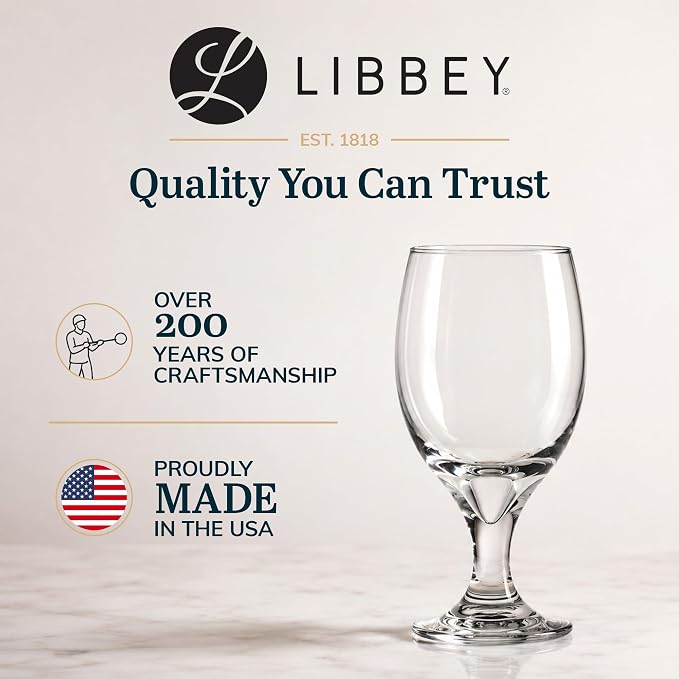 Libbey Classic Glass Goblets Set of 12, Stemmed Water & Tea Glasses | 16.25 oz Capacity for Iced Tea, Lemonade, Sangria, and More with Stemmed Design and Dishwasher-Safe Cleanup