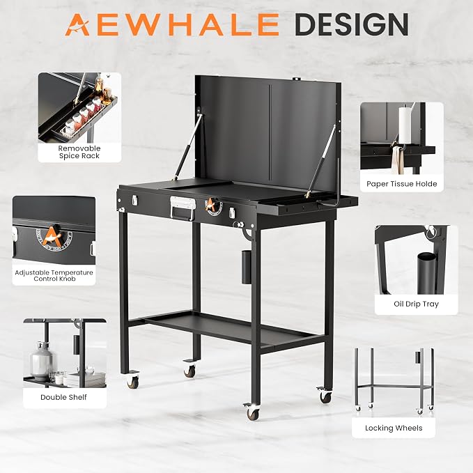 2-in-1 Outdoor Table & Electric Grill 1800W | Portable & Foldable | Nonstick Cooking Surface | Outdoor Kitchen & Backyard Barbecue