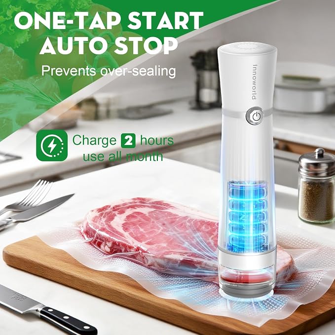 Compact Vacuum Sealer with 3 Vacuum Containers and 14 Reusable Vacuum Bags | Powerful 60 kPa Suction, 6X Preservation & Fresh, Visible Water Tank, Ideal for Meal Prep, Durable Polycarbonate Containers