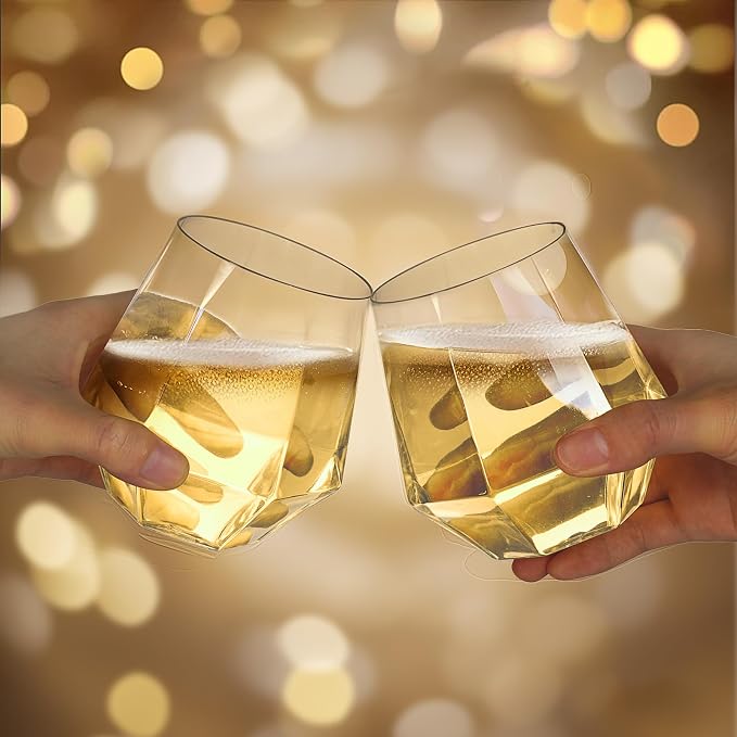 Goodluck 80 PCS 12oz Diamond Stemless Clear Plastic Wine Whiskey Glasses | Disposable Cocktail Glasses, Suitable for Weddings, Birthday Parties, Family Gatherings, Bars, etc