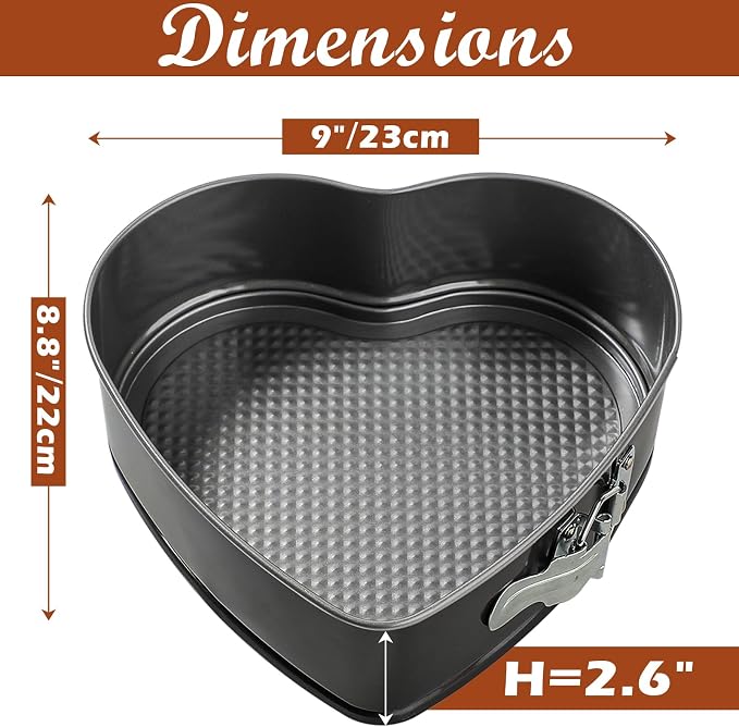Kamehame Heart Shaped Springform Pan, Large 9 Inches Heart Springform Pan, Not-Stick Heart Shaped Cheesecake Pan, Carbon Steel Cake Pan