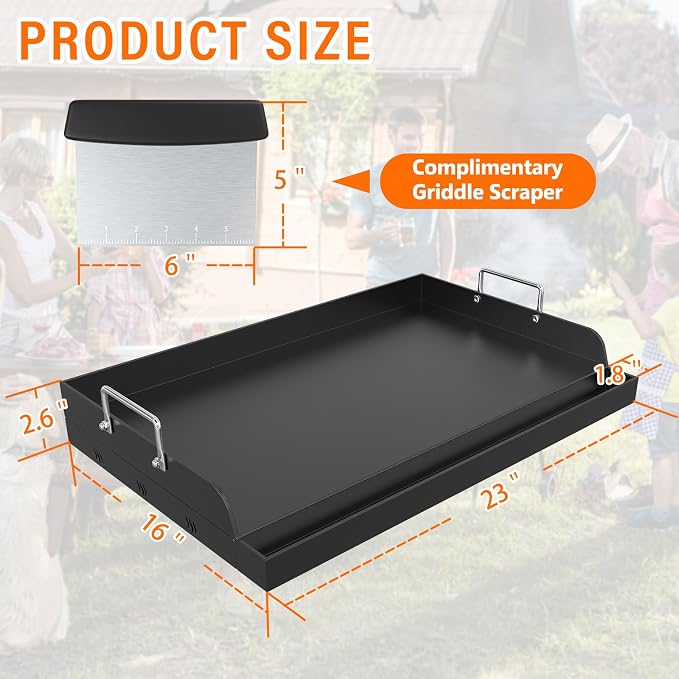 Upgrated 23" x16 " Nonstick Universal Cast Iron Griddle, Muti-Purpose Cooking Griddle for Gas Grill with Grease Groove, Pre-Seasoned Flat Top Plate Insert for Camping, Tailgating, Parties