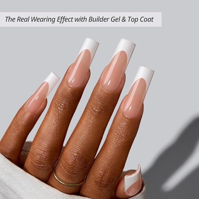 BTArtboxnails XCOATTIPS White French Tip Press On Nails, XL Square, Peach | Lamp-Curable, 4-Week Wear, Natural Nail Look, Salon Quality Value at Home, Easy-to-Apply for Beginners, 160ct Nail Tips Only