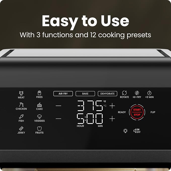 Chefman 12-Quart 5-in-1 Air Fryer Oven with Digital Timer, Touchscreen, and 12 Presets - Family Size Countertop Convection Oven, Dishwasher-Safe Parts