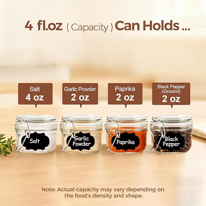 ComSaf Small Glass Spice Jars with Airtight Lids 4 oz 12 Pack Mason Pantry | Seasoning herbs powders, Salt pepper chili, Spice rack cabinet organization, Wedding favors, DIY crafts