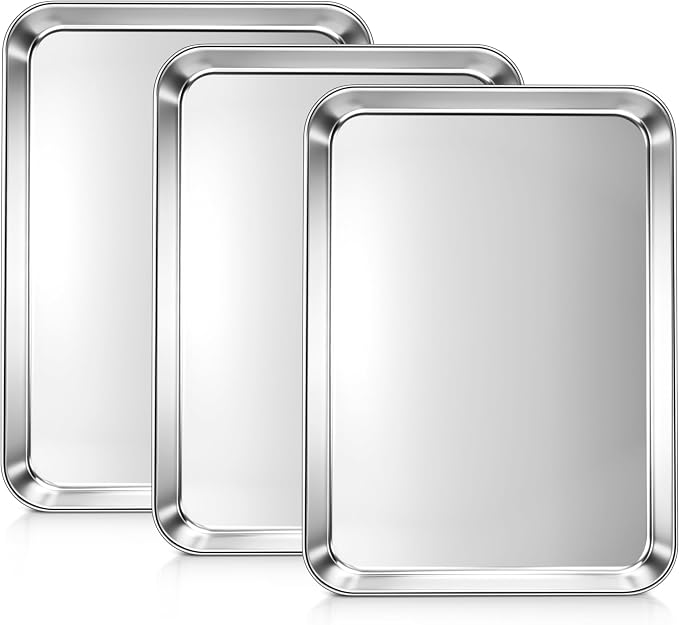 LIANYU Stainless Steel Sheet Pan Set, 17.5x13 Inch, Dishwasher Safe, 3 Pack | Commercial Grade Half Sheet Pan, Professional Bakeware Cookie Tray, Mirror Finish, Non Toxic, Easy Clean, Dishwasher Safe