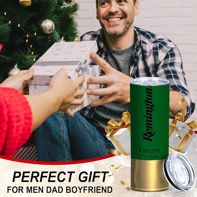 TUMBTU Funny Tumbler for Men,Shotgun Shell Style Insulated Skinny Tumbler | Creativity Gift for Men,20oz Stainless Steel Water Bottle for Hot & Cold Drinks Tea Coffee Mug,Includes 1 Cup and 1 Lid
