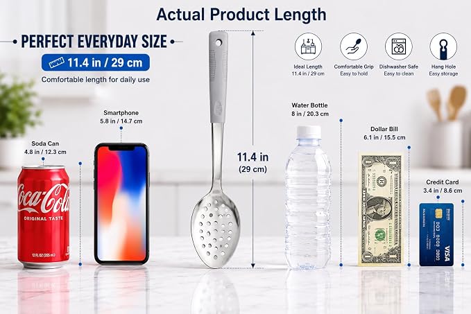 Serving Spoon Set with Silicone Handles,2-Piece spoon | Stainless Steel Serving Spoon, Slotted Spoon & Soup Ladle Set for Buffet and Home Kitchen