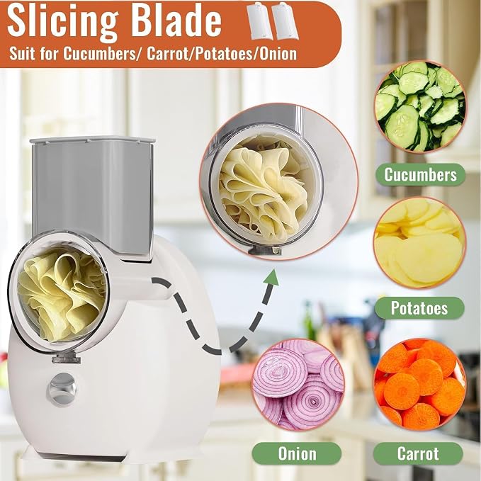 Electric Cheese Grater for Block Cheese,Electric Grater for Home Kitchen Use,3 Changeable Blades Salad Shooter Electric Slicer/Shredder for Vegetable Fruit Nuts White
