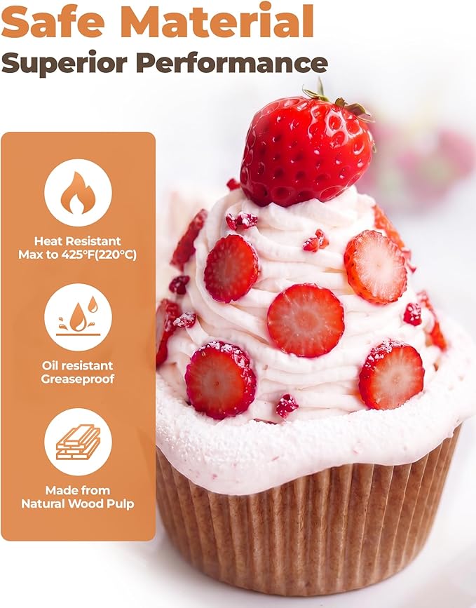 Bake Choice 200pcs Standard Cupcake Liners for Baking, Muffin Liners | Non-stick, Natural, Food-grade, Greaseproof Parchment , Cupcake Wrapper for Party, Christmas, Gift