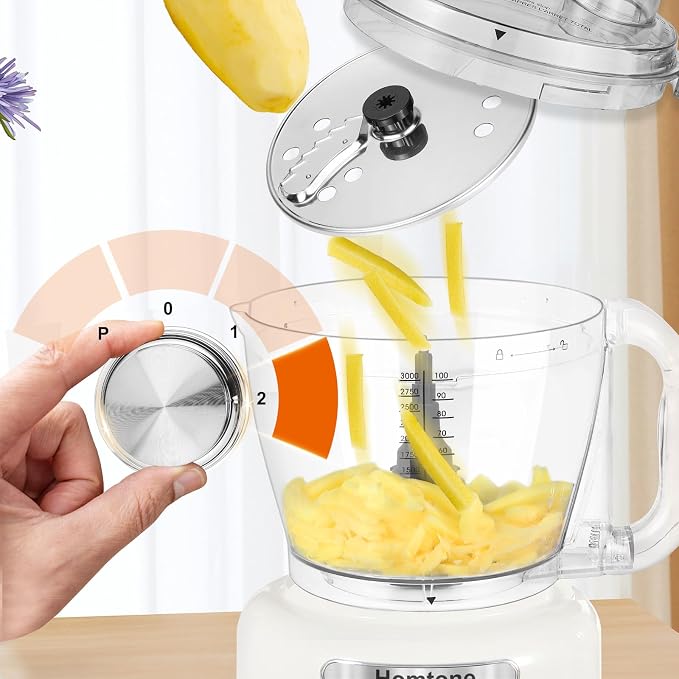 Homtone 16-Cup Food Processor, Large 9-IN-1 Food Veggie Chopper for Home Meal Prep, 7 Blades for Shredding, Slicing, Chopping, Kneading, Emulsifying, Dishwasher Safe, 600W (White, 16 cup)