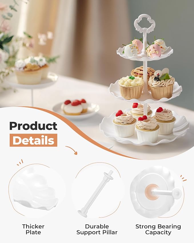 Kootek 10pcs Cupcake Stand Dessert Table Display Set Serving Tray for Party | 3-Tier Cupcake Stand, 6 Rectangular Trays, Hold 128 Standard Cupcakes, Cookie Display, BPA-Free, No Tools Required, Hand Wash
