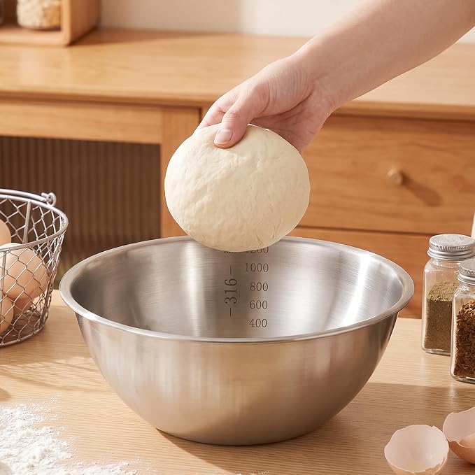 2 Pcs Stainless Steel Kitchen Colander Set Rice Washer Strainer Mixing Bowl | Colander Bowl Set with Microporous, Kitchen Mesh Net Strainer Basket, for Washing Vegetables Fruits Rice Pasta