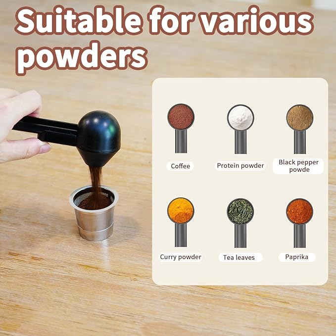 Coffee Scoop with Funnel for Ground Coffee, Protein Powder & Tea, 2 Tbsp | Mess-Free Scoop Funnel for Reusable K-Cup, Countertop Design for Home & Office, Handy Long Handle, Easy to Clean, 1-Pack