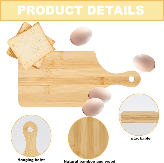 25 PCS Bulk Cutting Boards Mini Charcuterie Boards Bulk Wood Chopping Board Laser Engraving Serving Board with Handle Charcuterie Boards for Pizza, Bread, Cheese, Charcuterie, Fruit 11" x 5" Bamboo