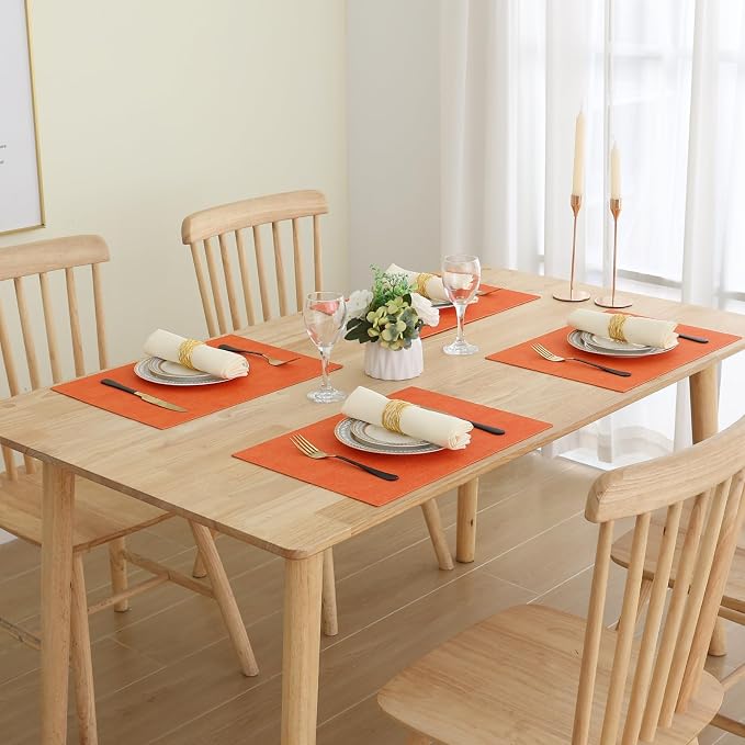 Homaxy PU Faux Leather Placemats for Dining Table, Set of 6, Orange | Waterproof Wipeable Washable Table Mats, Easy to Clean Anti-Slip Place Mats, 11.8" x 17"