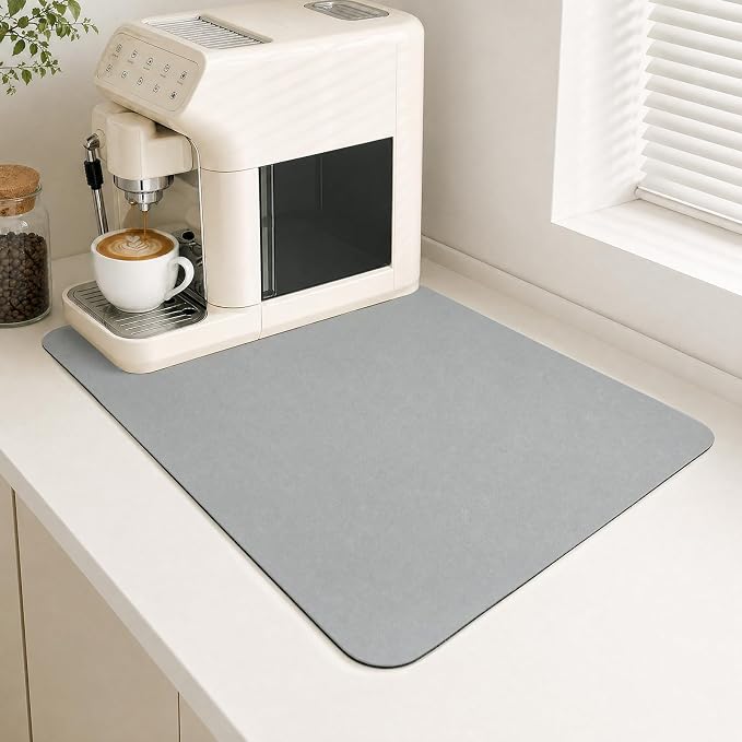 Coffee Mat Dish Drying,Non-Slip Easy Clean Sink Mat,Heat-resistant ,Fit Under Coffee Maker, Espresso Machine, Pot, Dish Rack (gery, 16"x24")