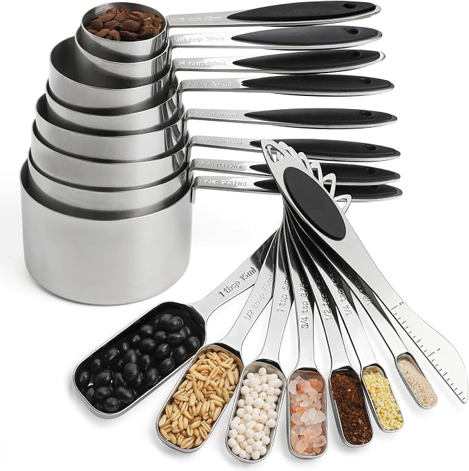 Measuring Cups and Spoons Set of 16 Magnetic Measuring Spoons Set | Stainless Steel Stackable Measuring Cups Magnetic Measuring Spoons with 1 Leveler for Dry and Liquid Ingredients