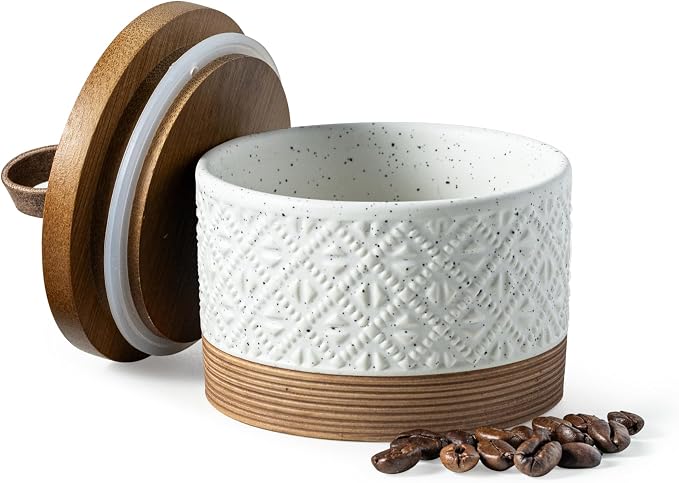 Miamolo Small Ceramic Jar with Lid, Coffee Container Kitchen Food Storage Jars for Spice Sugar Candy Matcha, Mini Kitchen Spice Jars for Counter, Home, Pantry - White & 5 fl.oz
