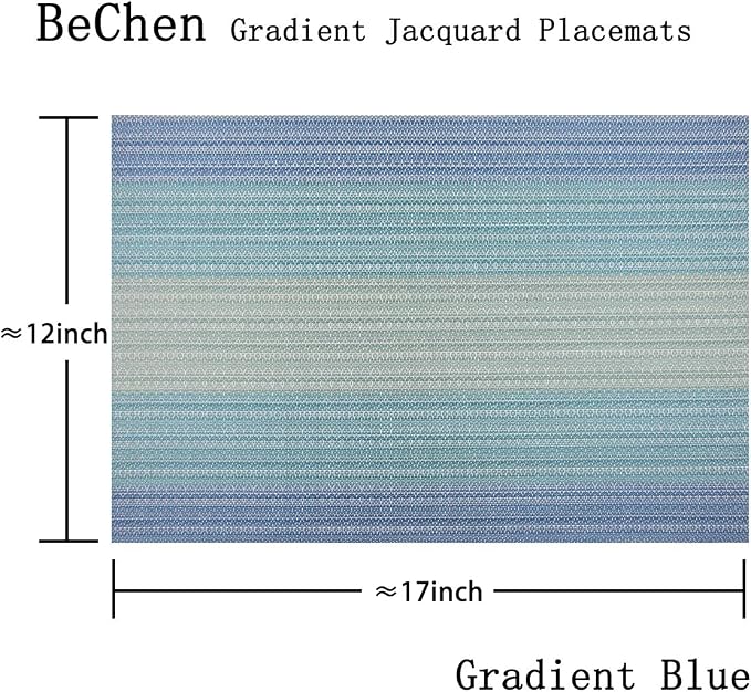 Placemats Washable Easy to Clean PVC Placemat for Kitchen Table Heat-resistand Woven Vinyl Hard Table Mats 12x18 inches Set of 4 (Blue)