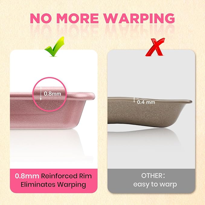 Saker 3-Piece Heavy Duty Carbon Steel Baking Sheets Set,Non-Stick Cookie | | Oven Safe, Even Heating, for Baking, Roasting, Cooking – Professional Grade (Pink)