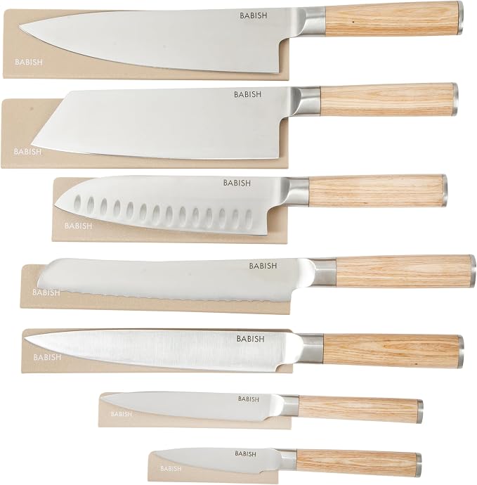 Babish 14-Piece Full Tang Forged Light Pakka Wood Kitchen Knife Set – High-Carbon 1.4116 German Steel Cutlery with Protective Sheaths – Professional Chef Knife Set