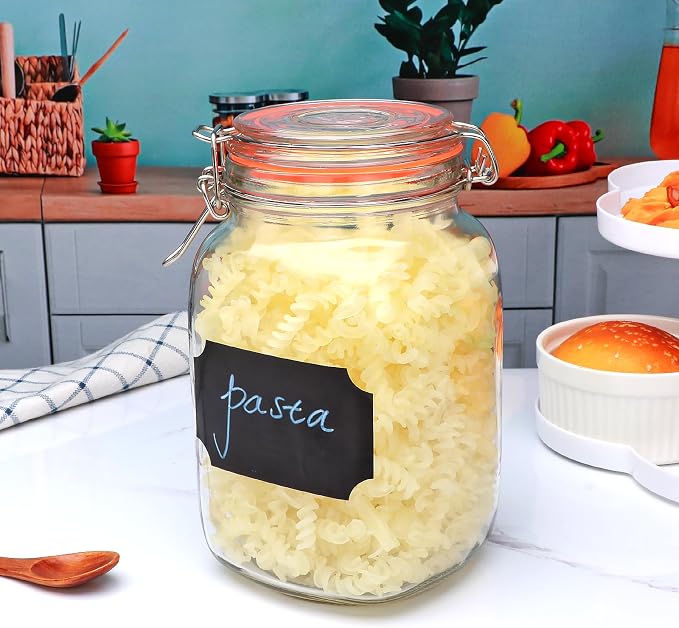 50 oz Glass Jars with Airtight Clamp Lids, 4 Pack | Square Pickling Jars, Heavy-Duty Glass Storage Containers for Food Storage, Kitchen, Pantry, Sugar, Flour, Cereal
