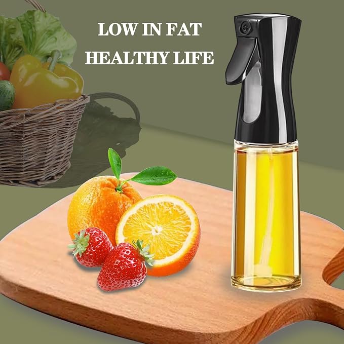 Oil Sprayer for Cooking -200ml Glass Olive Oil Sprayer, Cooking Sprayer, Kitchen Gadgets for Air Fryer, Canola Oil Spritzer, Widely Used for Salad Making, Baking, Frying, BBQ (Black)