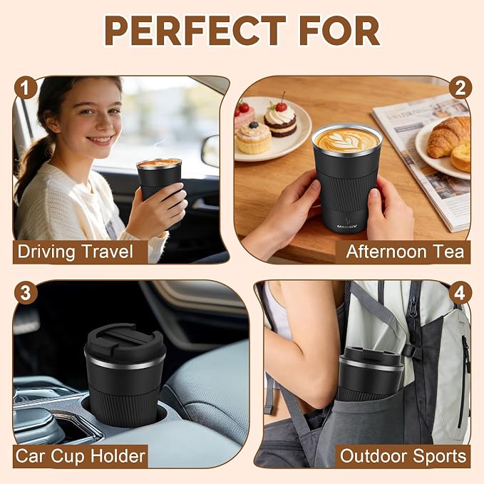 MOMSIV 12oz Travel Coffee Mug, Insulated Coffee Cup with Leakproof Lid | 6-Hour Heat Retention, 360°Leak proof, Vacuum Stainless Steel Double Walled, BPA-free, Reusable And To Go Coffee Mug