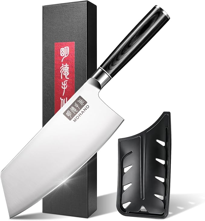 Cleaver Knife 7 Inch, Ultra Sharp Japanese Meat Cleaver Gift Box | High Carbon Stainless Steel Knives with Pakkawood Handle, Bone Chopper for Vegetable Meat, Home Kitchen, Dishwasher Safe