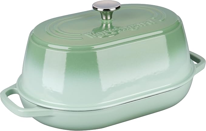 Enameled Cast Iron Dutch Oven Pot with Dome Lid, Oval Bread Oven for Homemade Sourdough Bread Baking, Oven Safe up to 500°F, 6 Quart, Green