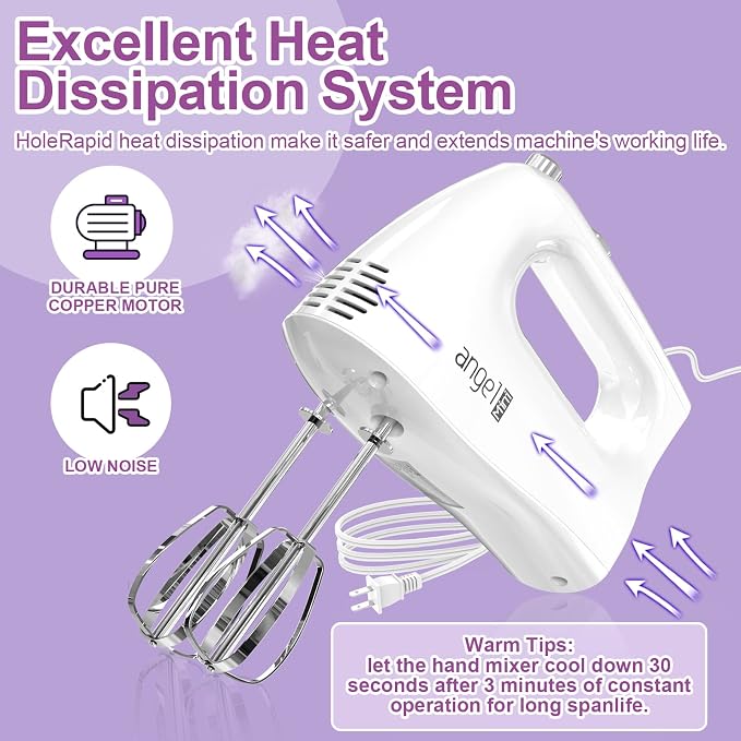 Hand Mixer, 400W Portable Kitchen Handheld Mixer with Eject Button, 5 Speed & 5 Stainless Steel Accessories, Egg Beaters and Whisk for Easy Whipping Cake, Cream, Batters, Cookies
