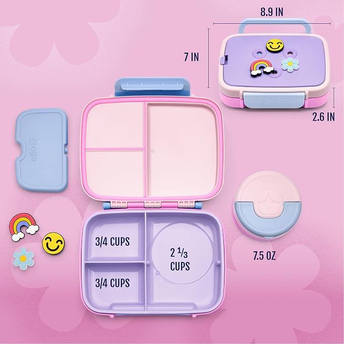 Ello Benni Kids Bento Lunch Box with Insulated Food Jar & Ice Pack, Sugar Coated