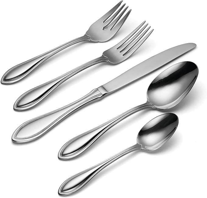 Oneida American Harmony 45-Piece 18/0 Silverware Set for 8, Flatware | mirror finish, dishwasher safe | includes serving spoons and utensil set | cutlery set, wedding silverware