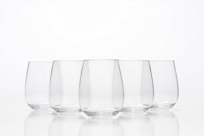 Stemless Wine Glasses - Unbreakable Shatterproof BPA Free Plastic Tritan (Set of 8) 16oz - Dishwasher Safe
