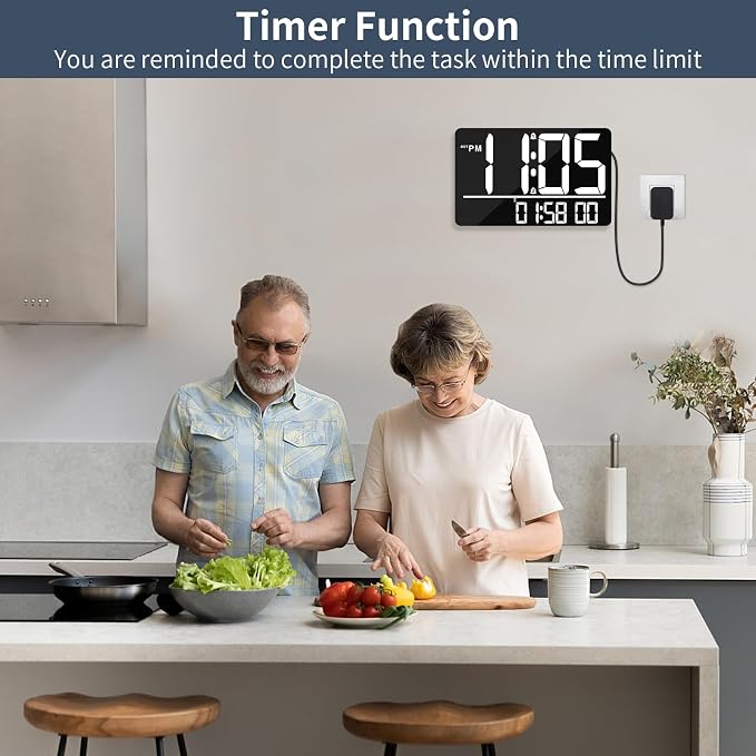 PERSUPER 13" Digital Wall Clock Large Display with Remote, Temp & Timer | Auto Dimming, 12/24H, DST, Calendar, 25 Ringtones, for Living Room, Kitchen, Bedroom, Office & Elderly